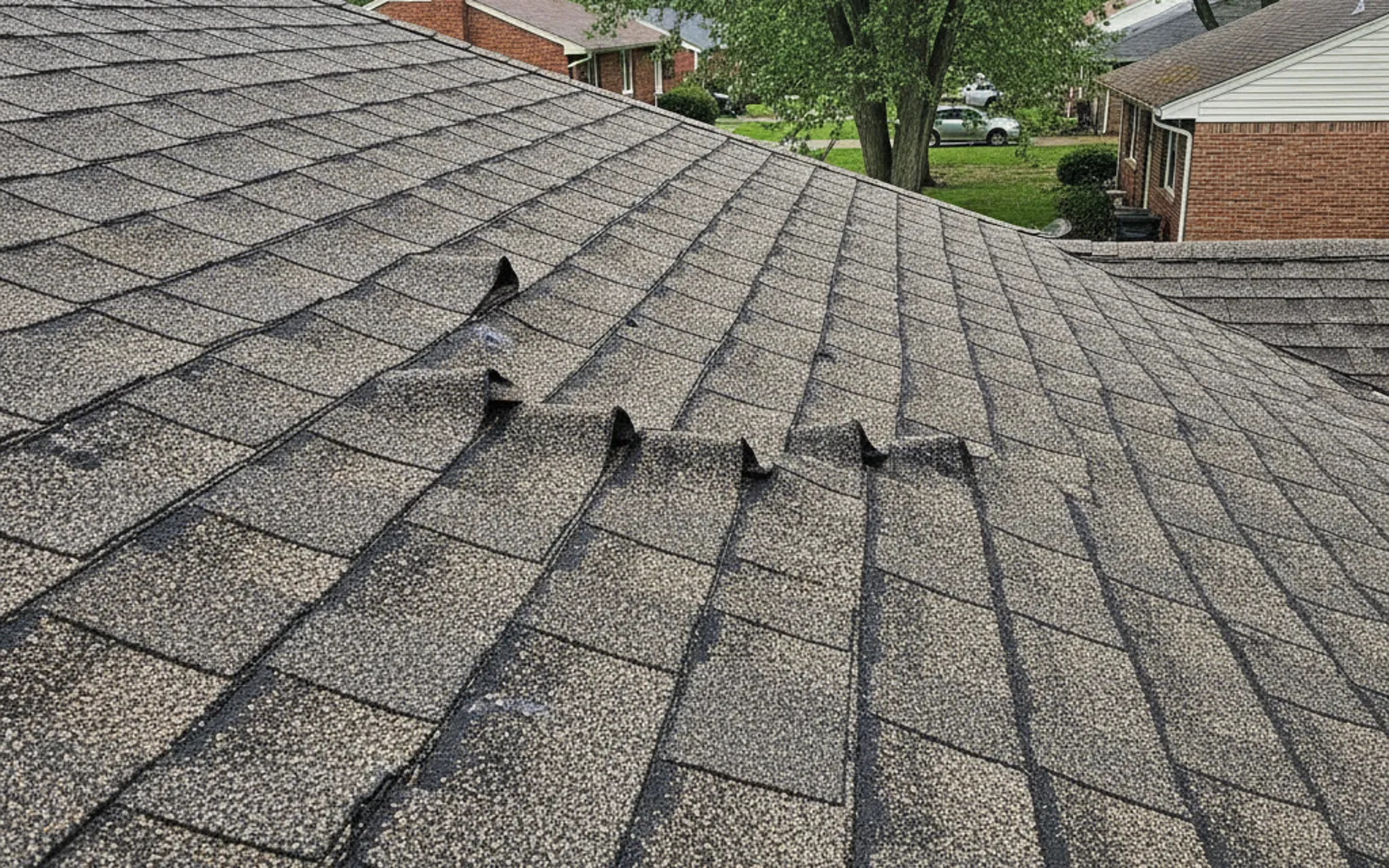 Worn asphalt shingles on a Davenport roof